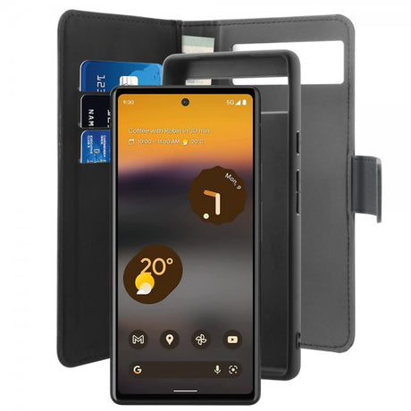 Puro Google Pixel 6a Fodral Wallet Detachable 2 in 1 Svart
