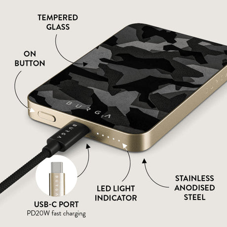 Burga Powerbank MagSafe 5000 mAh Night Black Camo Guld