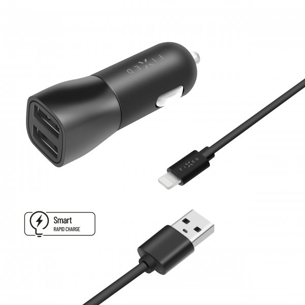 Fixed Billaddare med Lightning-kabel 1m 15W Svart