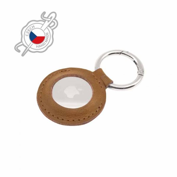 Fixed Apple AirTag Hållare Real Leather Keychain Case Brun