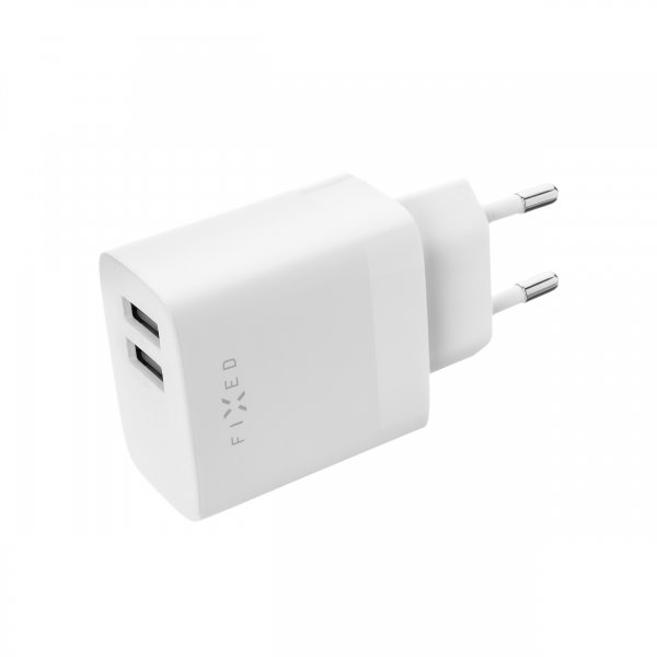 Fixed Laddare med USB-C Kabel 1m 2xUSB-A 17W Vit