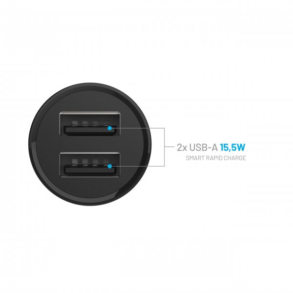 Fixed Mini Billaddare med USB-C Kabel 1m 15W Svart