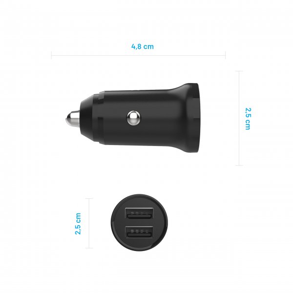 Fixed Mini Billaddare med USB-C Kabel 1m 15W Svart
