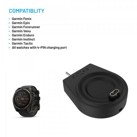Fixed Laddare Garmin Watch USB-C Svart