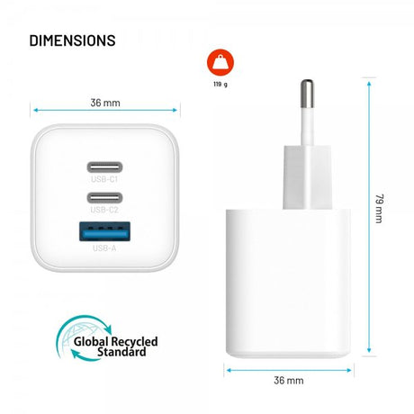 Fixed Laddare Mini PD 65W GaN USB-A & USB-C