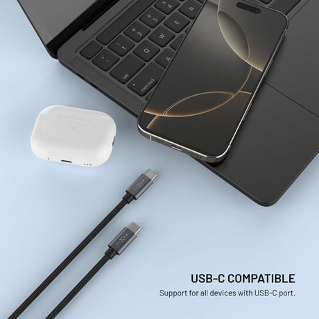 Fixed USB-C Kabel med Smartwatch-laddning 1.5m Svart