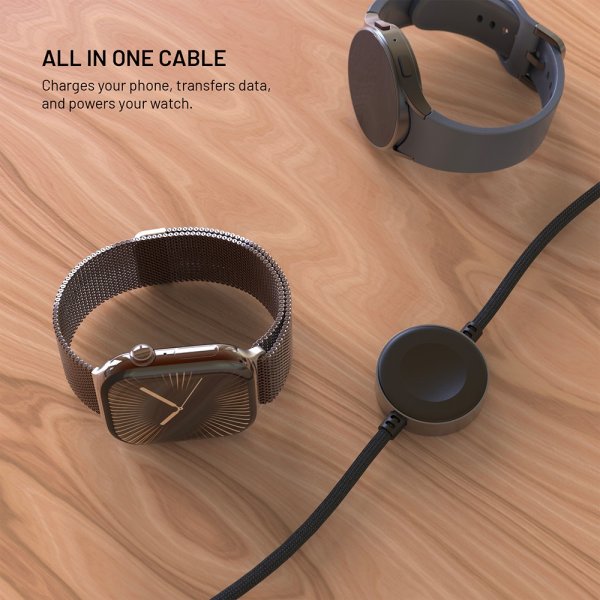 Fixed USB-C Kabel med Smartwatch-laddning 1.5m Svart