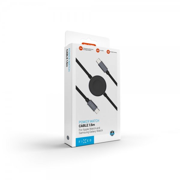 Fixed USB-C Kabel med Smartwatch-laddning 1.5m Svart