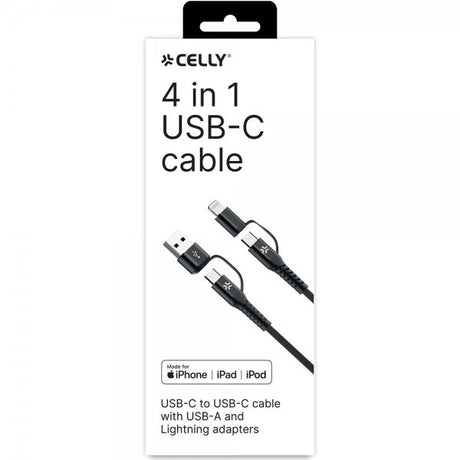 Celly Kabel 4 in 1 USB-C/USB-A/Lightning Cable 60W 2m