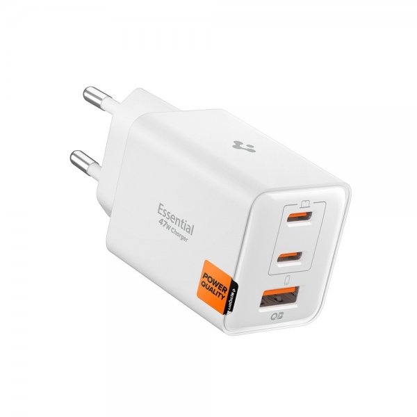Spigen Essential Laddare 47W 2xUSB-C 1xUSB-A Vit