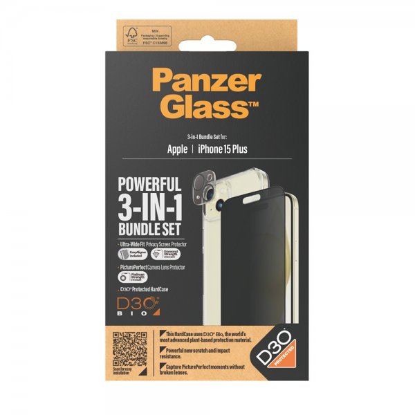 PanzerGlass iPhone 15 Plus 3-in-1 Bundle Set Privacy