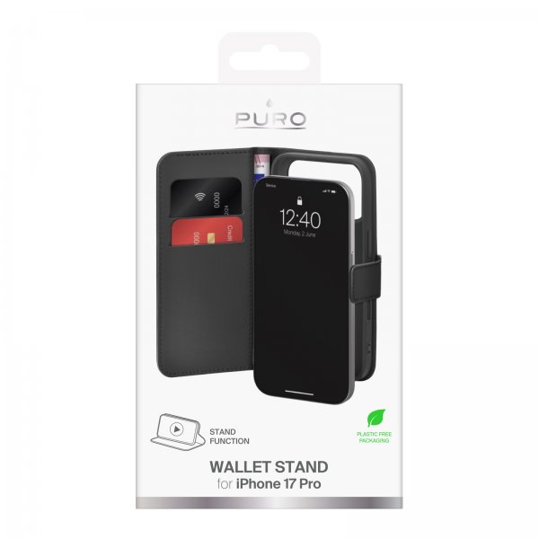 Puro iPhone 17 Pro Fodral Wallet Stand Svart