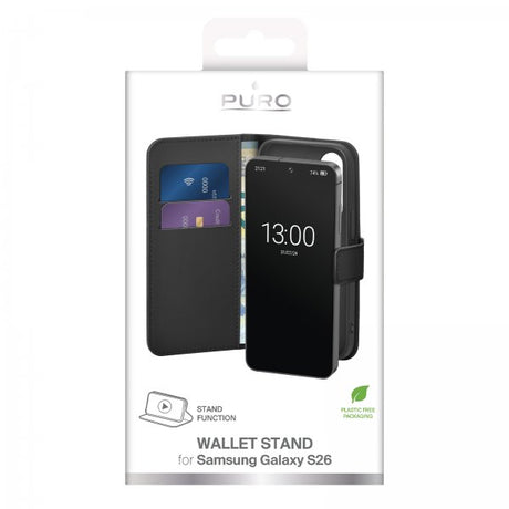 Puro Samsung Galaxy S26 Fodral Wallet Stand Svart