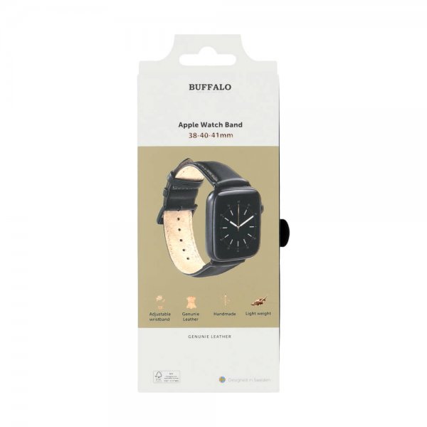 - Apple Watch 38/40/41/42mm - Armband - Äkta Läder - Svart