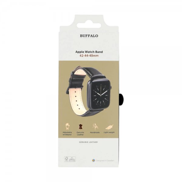 - Apple Watch 44/45/46mm/Apple Watch Ultra - Armband - Äkta Läder - Svart