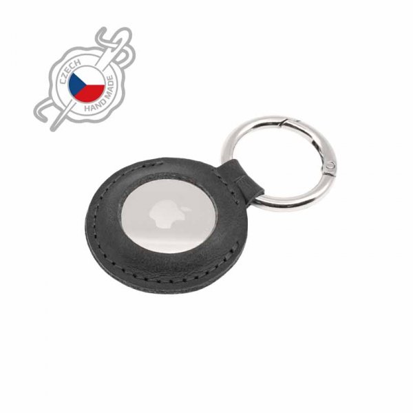 - AirTag - Hållare - Real Leather Keychain Case - Svart