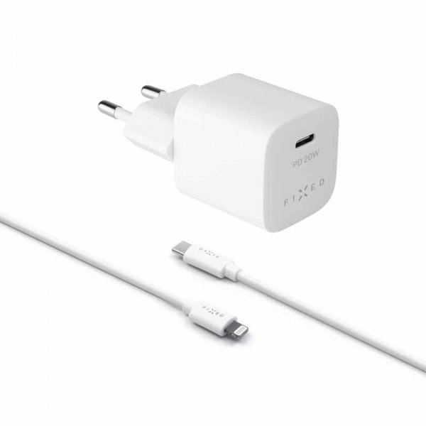 - Laddare med Kabel Mini PD Travel Charger Kit USB-C/Lightning 20W - Vit