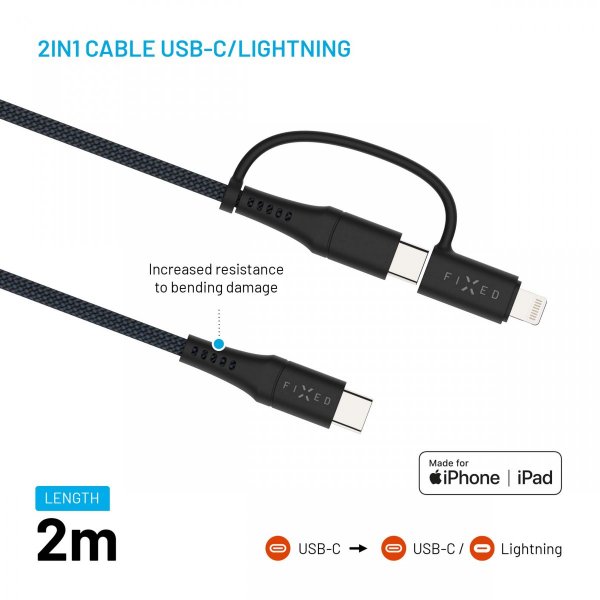 - Kabel - 2in1 USB-C/Lightning 60W - 2m Svart