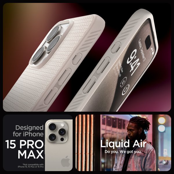- iPhone 15 Pro Max - Skal - Liquid Air - Natural Titanium