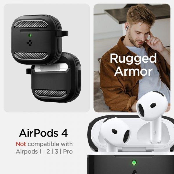 - AirPods 4 - Skal - Rugged Armor - Matte Black