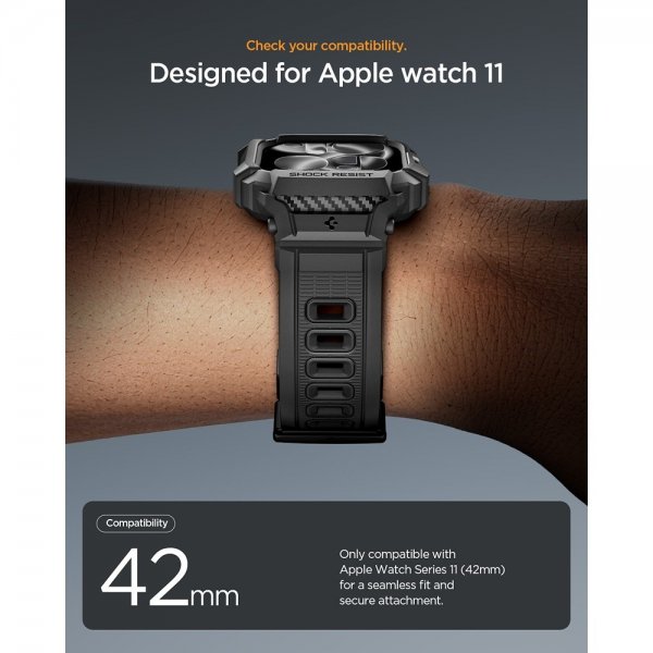 - Apple Watch 42mm (Series 10/11) - Armband & Skal - Rugged Armor Pro 2 - Matte Black