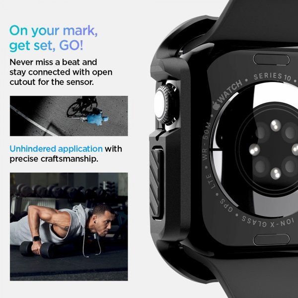- Apple Watch 46mm (Series 10/11) - Skal & Skärmskydd - Tough Armor - Svart