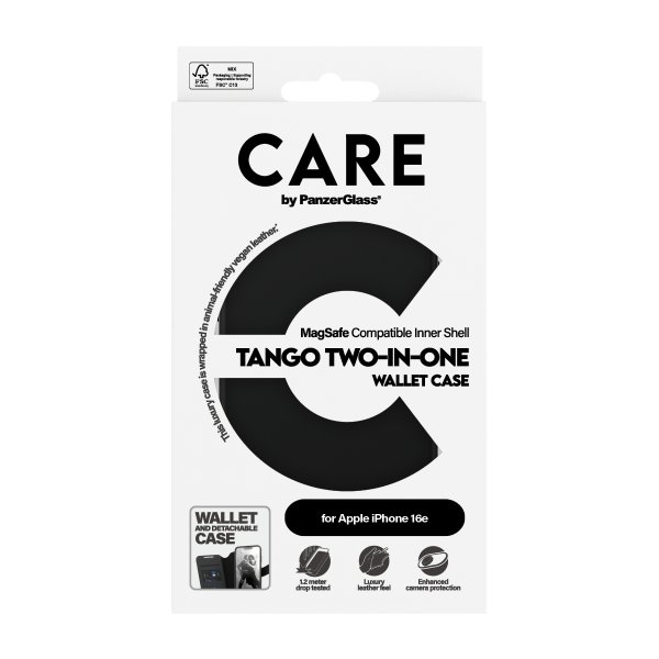- iPhone 16e/17e - Fodral - Tango Two-in-One Wallet MagSafe - Svart