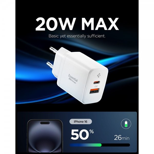 Essential - Laddare - USB-C/USB-A 20W - Vit