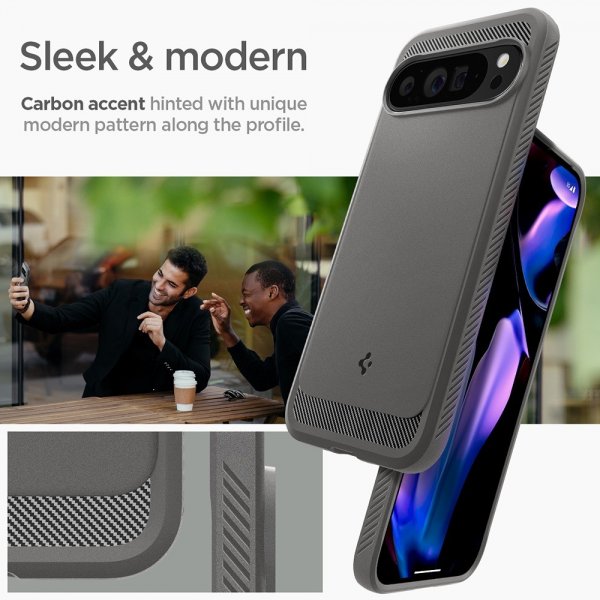 - Google Pixel 9 Pro XL - Skal - Rugged Armor - Marble Gray
