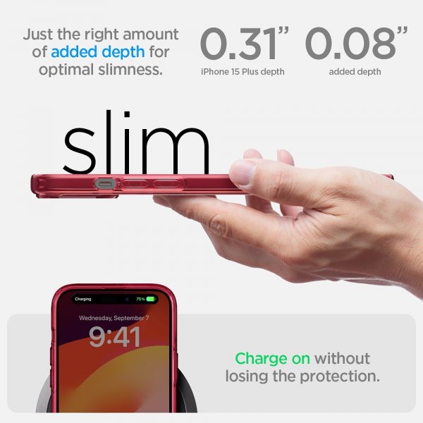 - iPhone 15 Plus - Skal - Ultra Hybrid - Red Crystal