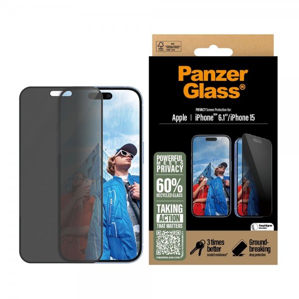 - iPhone 15/iPhone 16 - Skärmskydd - Ultra-Wide Fit Privacy EasyAligner