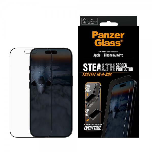 - iPhone 17/iPhone 16 Pro - Skärmskydd - Ultra-Wide Fit Stealth Fastfit