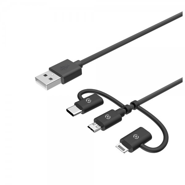 - Kabel - 3in1 Micro-USB/USB-C/Lightning - 1m Svart