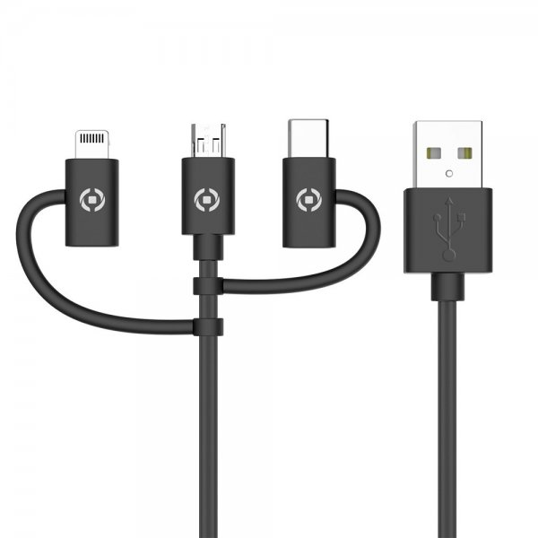 - Kabel - 3in1 Micro-USB/USB-C/Lightning - 1m Svart