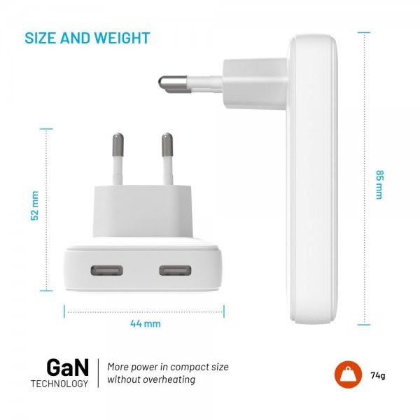- Laddare - Slim GaN 45W - 2xUSB-C