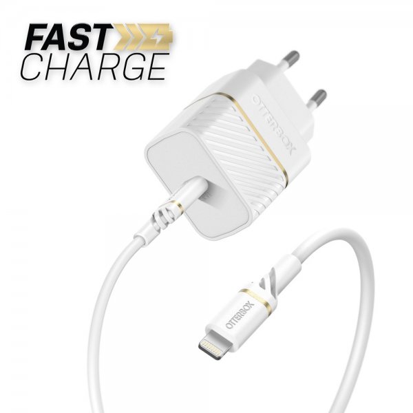 - Laddare & Kabel - USB-C to Lightning 20W Wall Charger + Cable - Vit