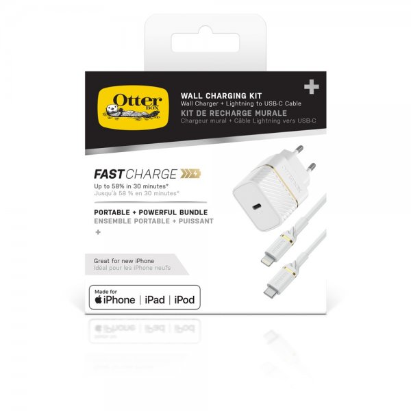 - Laddare & Kabel - USB-C to Lightning 20W Wall Charger + Cable - Vit