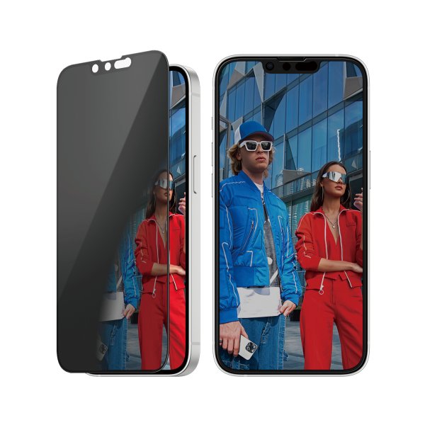 - iPhone 13/13 Pro/14/16e/17e - Skärmskydd - Ultra-Wide Fit Privacy EasyAligner