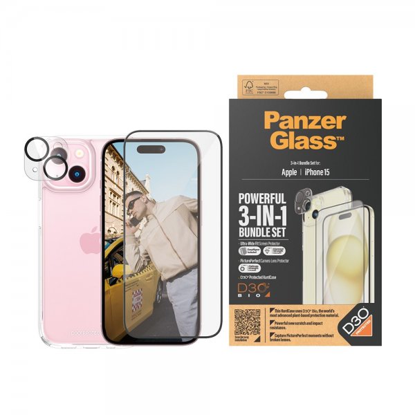 - iPhone 15 - Skärmskydd & Skal & Kameraskydd - 3-in-1 Bundle Set