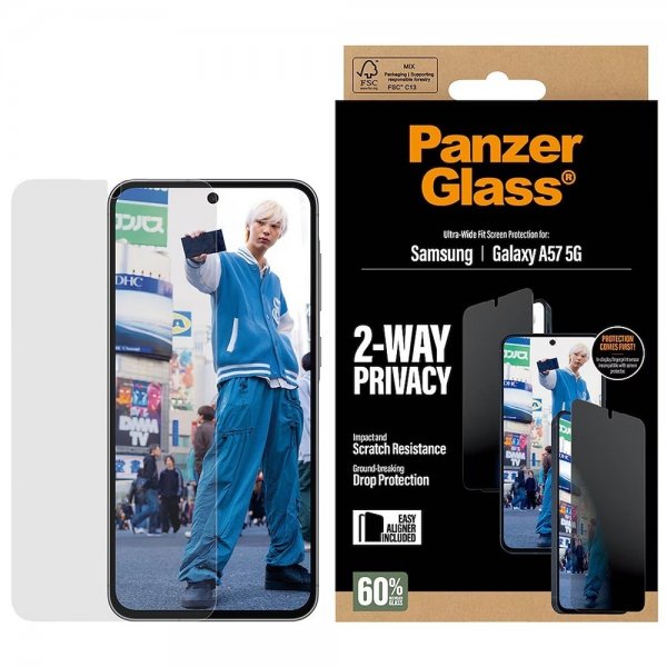 - Samsung Galaxy A57 - Skärmskydd - Ultra-Wide Fit Privacy EasyAligner