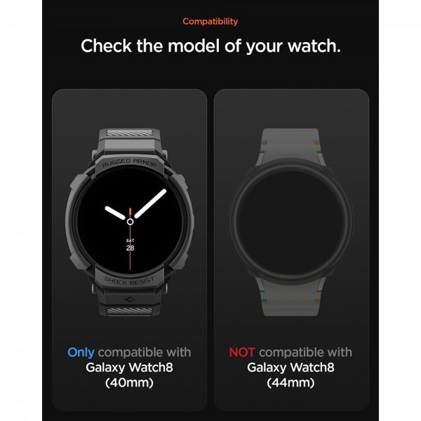 - Samsung Galaxy Watch 8 44mm - Armband & Skal - Rugged Armor Pro - Matte Black