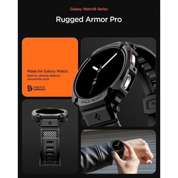 - Samsung Galaxy Watch 8 44mm - Armband & Skal - Rugged Armor Pro - Matte Black
