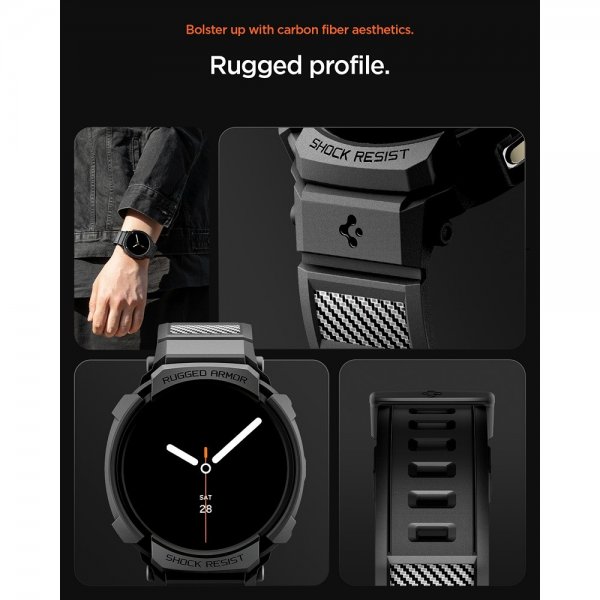 - Samsung Galaxy Watch 8 44mm - Armband & Skal - Rugged Armor Pro - Matte Black