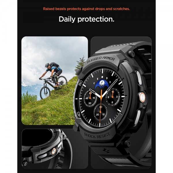 - Samsung Galaxy Watch 8 Classic 46mm - Armband & Skal - Rugged Armor Pro - Matte Black